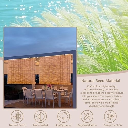 Store Enrouleur Bambou Extérieur, Rideau Roseau Anti-UV Intimité Jardin Balcon, Canisse Naturelle Déroulable pour Fenêtre Terrasse - Nail Gallerys
