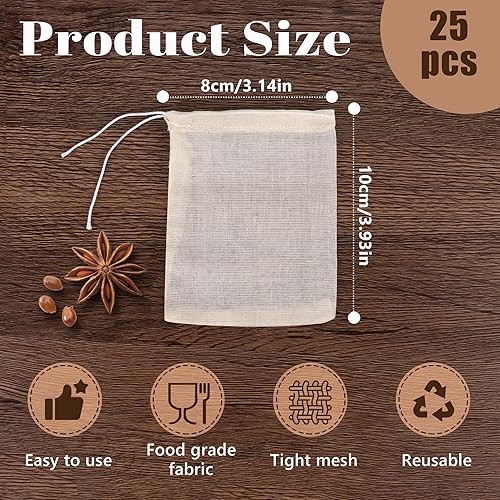 25Pcs Sachets en Mousseline de Coton, Pochon Tissu Epices, Sachets thé Réutilisable avec Cordon de Serrage pour Thé en Vrac Café Herbes Epices Beige 8 x 10 cm - Nail Gallerys