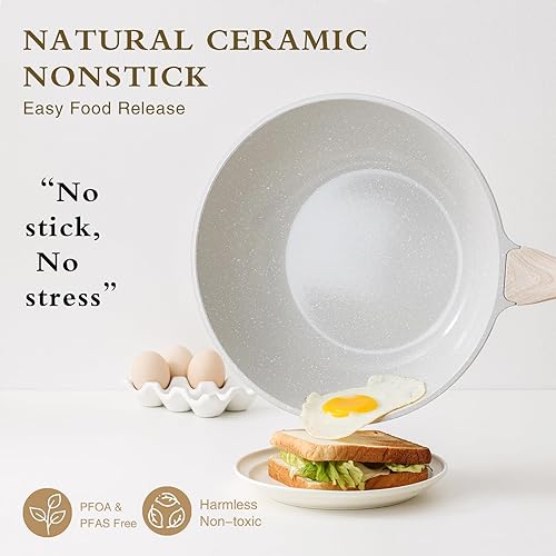 Kordisen Ceramic Wok 30 cm, Wok à induction avec Couvercle, Anti-adhésif Revêtement, Compatible avec tous les poêles, Sans PFOA et PFAS - Nail Gallerys