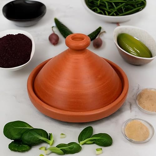 Tajine marocain pour la cuisson, original du Maroc, pour 4 à 5 personnes, Ø 30 cm, fait à la main, sans substances nocives, non émaillé, tajin naturel, fait à la main, terre cuite - Nail Gallerys