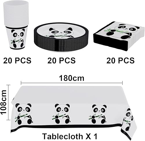 Panda Vaisselle de Fête 61pcs - Décoration d'Anniversaire Avec Gobelet en Carton, Assiette, Nappe - Pour Fille et Garçon - Nail Gallerys