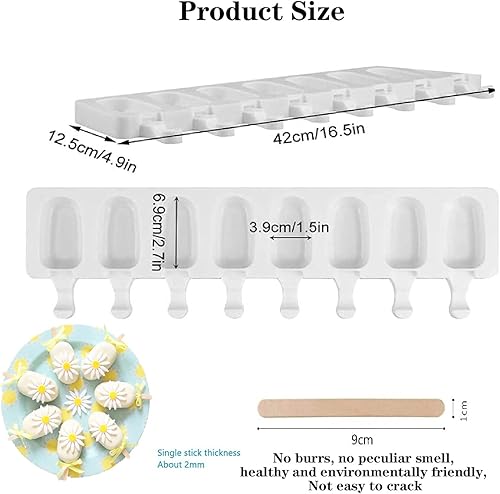 moulle glace silicone，moulle glace silicone patisserie，moule glace 1 moules en silicone à 8 cavités, crème glacée - Forme ovale classique, anti-adhésif, avec 50 bâtonnets en bois - Nail Gallerys