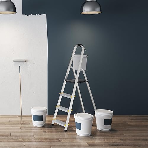 Relaxdays Escabeau Pliable, marchepied Aluminium, Jusqu’à 150 kg, étrier de Maintien, HxLxP: 137 x 43 x 75 cm, argenté - Nail Gallerys