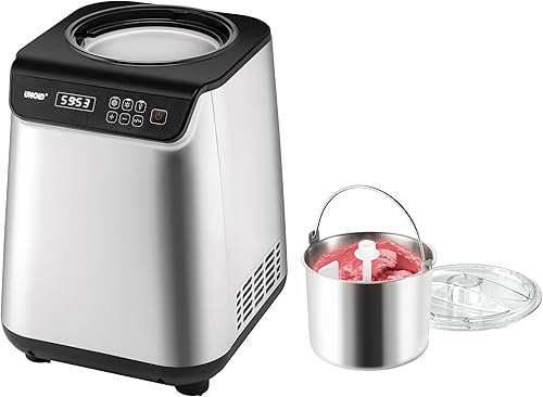 Unold Uno 48825 Sorbetière – Compresseur auto-refroidissant, entièrement automatique, 135 W, refroidissement à -35 °C, écran LCD, récipient en acier inoxydable, minuterie, compresseur - Nail Gallerys