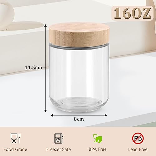 Acasimo Meal Prep Gläser mit Deckel 2er Set, 480ml Overnight Oats Gläser, 16 oz Glas einmachgläser, joghurtgläser für Gewürze, Cerealien, Nüsse und Snacks-Bamboo - Nail Gallerys