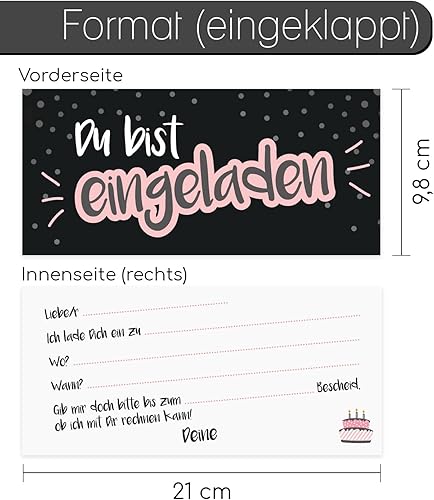 dv_099 Lot de 15 cartes d’invitation « Du bist eingeladen » avec enveloppes assorties au format DIN long, pour la prochaine fête entre filles, pour un anniversaire, ballon de baudruche - Nail Gallerys