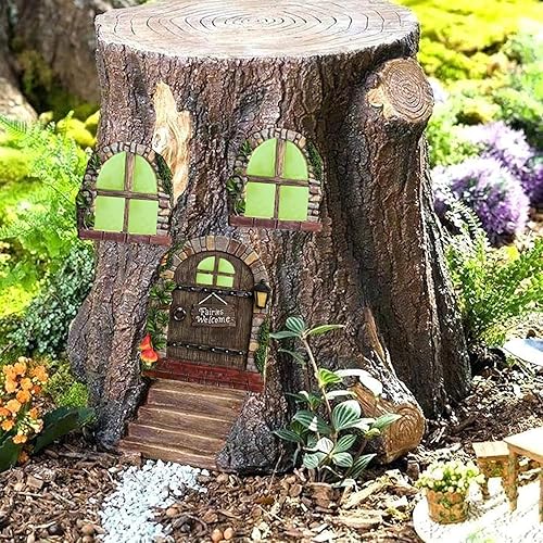 Nyutcwe Porte de fée et fenêtre Ensemble de Caricature Lumineuse résistante à la résine Elfe Doche DIY Friendly Decorative Miniature Things for Fairy Garden, Dollhouse - Nail Gallerys