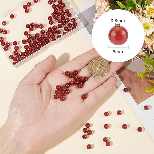 GOMAKERER 186 pièces Perles de Cornaline Naturelle Brins 6mm, Perles en Pierre Naturelle Perles de Pierres Précieuses D'Agate Rouge Foncé Perles D'Espacement pour Fabrication de Bijoux - Nail Gallerys