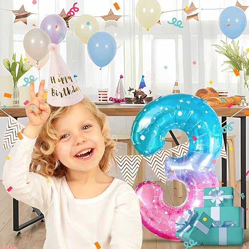 Yuannee Ballon D'anniversaire Chiffres 3 Ans,5 PCS Ballon Chiffre Numéro 3 Decoration Anniversaire Ballons de Flocon de Neige Ballons Arc en Ciel Géant pour Baby Shower Anniversaire Party Décoration - Nail Gallerys