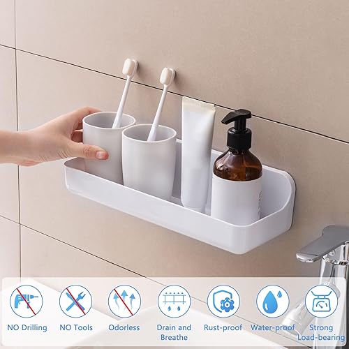 ANRUI Lot de 2 Étagère Salle de Bain, Étagère Douche Sans Perçage en Plastique, Porte Shampoing Gel Douche, Paniers Rangement Mural pour Salle de Bain Cuisine, Blanc-Long Panier - Nail Gallerys
