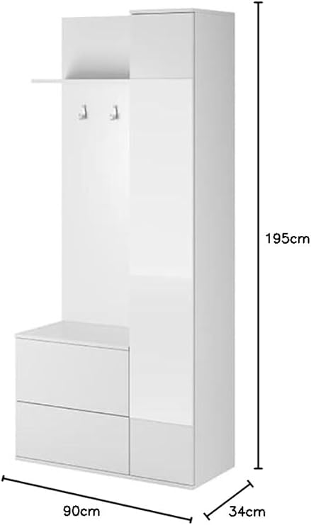 mb-moebel Ensemble de Meubles d'entrée avec Miroir et 2 Portes, Armoire d'entrée, Vestiaire (Patères, Panneau Porte-Manteau) et Étagère Meuble de Rangement pour Chaussure-90x195x34cm Verde (Blanc) - Nail Gallerys