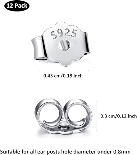 TUIOLUI Lot de 12 fermoirs de boucles d'oreilles en argent sterling 925 - En argent sterling 925 - Hypoallergéniques - Diamètre du trou : 0,8 mm - Nail Gallerys