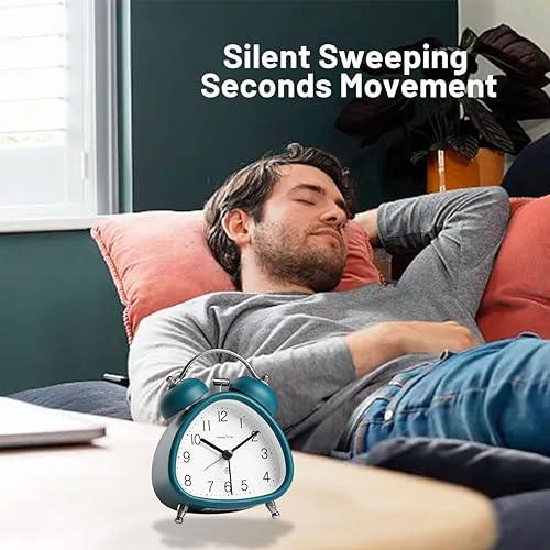 Réveil en métal à double cloche, silencieux, sans tic-tac, rétro, vintage, bureau, table de chevet avec fonction veilleuse pour les grands dormeurs (gris) - Nail Gallerys