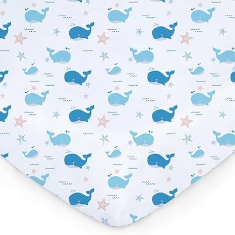 Little Grape Land Lot de 4 draps-Housses pour lit bébé - 60 x 120 cm - 100% Microfibre - Certifié Oeko-Tex Standard 100 - Feuilles - Baleine, Shell, Lapin, Ours - Nail Gallerys