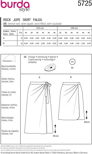 Burda style #5725 Patron de couture pour femme Jupes portefeuille avec cordons de serrage, taille et plis asymétriques Taille 36-46 - Nail Gallerys