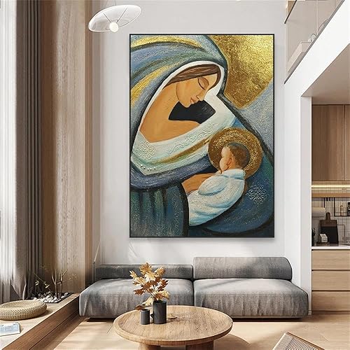 Sedomax Peinture à l'huile Vintage imprimée de la vierge marie,toile de peinture,affiche d'art mural classique,décor artistique mural catholique 50x70cm sans cadre - Nail Gallerys
