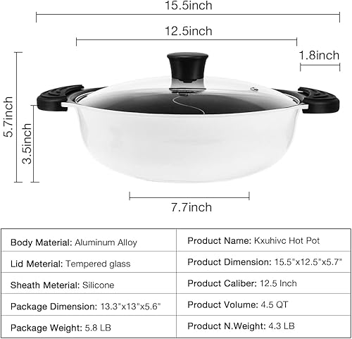 Faitout avec séparateur pour cuisinière à induction, batterie de cuisine double face pour soupe chinoise shabu shabu shabu pour maison, fête, réunion de famille, 4,5 l (blanc) - Nail Gallerys