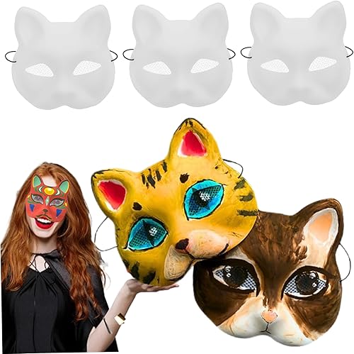 5pcs masque de chat therrian avec maille pour les yeux pour peindre des masques de chat blancs pour peindre le masque de masque thérian en pvc à moitié masque de chat avec un maillage pour les yeux - Nail Gallerys