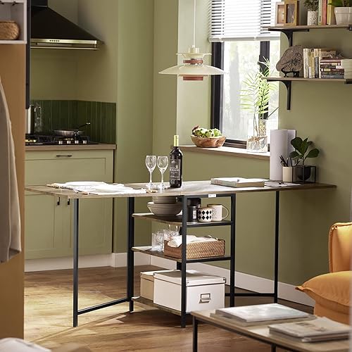 SoBuy Table Pliante avec 2 Abattants et 3 étagères de Rangement, Table de Cuisine Rabattable, Table de Salle à Manger Pliable, Économie d'espace, 180 x 60 x 77cm, FWT62-N - Nail Gallerys