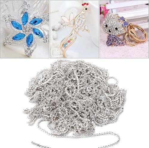 LetCart Chaîne De Tasse en Strass - 10M Chaîne De Tasse en Verre Transparent avec Strass en Cristal Chaîne De Coupe en Tissu à Coudre Bijoux Artisanat Accessoire De Couture Décoration (Argent) - Nail Gallerys