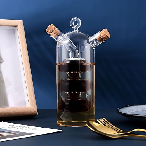 Pcscevcr Distributeur d'huile et de vinaigre 2 en 1 - En verre transparent - Avec bouchons en liège - Fournitures de cuisine (forme de virgule) - Nail Gallerys