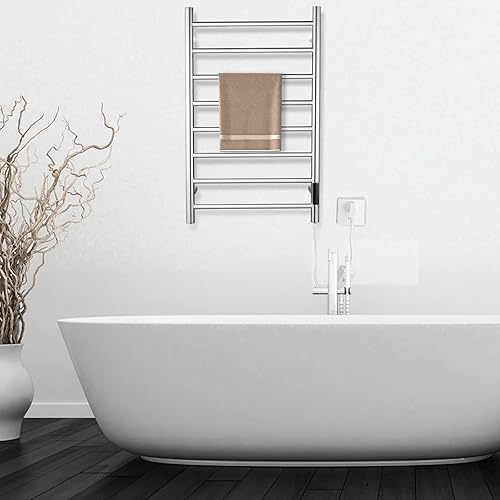 QL Sèche-Serviettes Électrique avec Minuteur,Porte-Serviettes Chauffant Mural avec Contrôle de la Température,170W,Acier Inoxydable 8 Bar,800x500mm,Argenté - Nail Gallerys