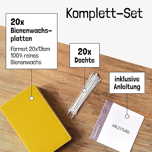 BeeCreative Kit de fabrication de bougies en cire d'abeille pour 20 bougies, 100% cire d'abeille pure, fabriquez vos propres bougies en cire d'abeille avec des feuilles de cire d'abeille - Nail Gallerys