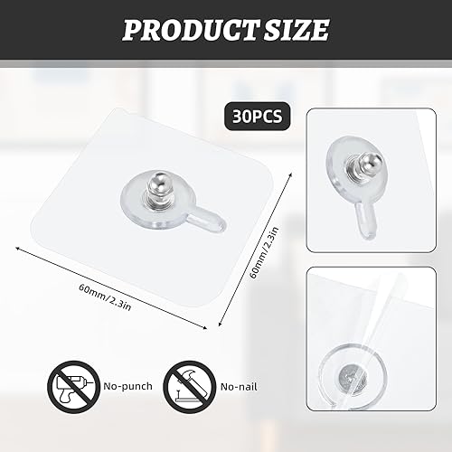 Lot de 50 crochets autocollants pour photos, clous adhésifs, vis adhésives, sans perçage, crochets adhésifs, transparents, pour suspension de photos, salle de bain, cuisine, charge maximale : 5 kg - Nail Gallerys