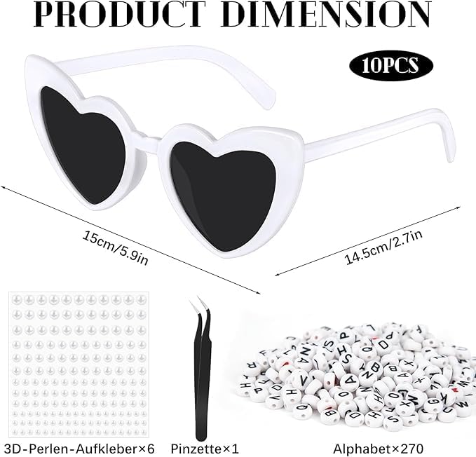 SelfTek Lot de 10 paires de lunettes de soleil en forme de cœur avec perles et lettres JGA pour mariée à Be, pour mariage, carnaval - Nail Gallerys