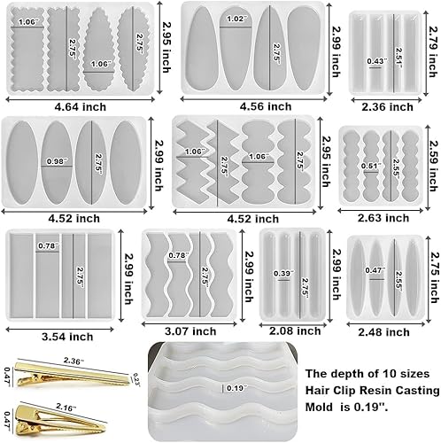 10 Pièces Moules en Résine Époxy pour Bijoux et Pinces à Cheveux, DIY moule silicone bijoux, Set de Moulage en Silicone avec 10 Moules Variés pour Pinces DIY, Époxy et Accessoires, Clés et Bijoux - Nail Gallerys