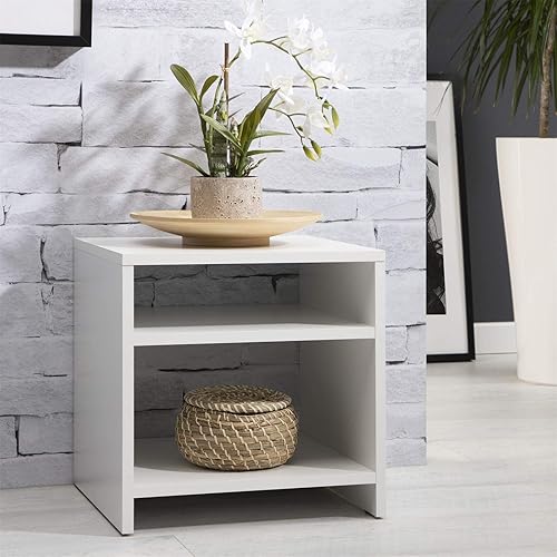 IDIMEX Table d'appoint Livorno, Table de Nuit Chevet casier avec 2 niches Ouvertes, en mélaminé Blanc Mat - Nail Gallerys