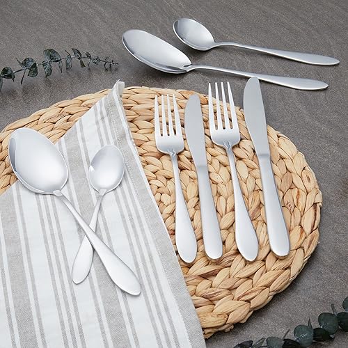 Russell Hobbs COMBO-8795 Lisbon Cutlery Set – 88 Piece Stainless Steel, Table Utensils for 12 People Dishwasher Safe, Forks/Knives/Spoons & 4 Serving Spoons Included in Set, 15 Year Guarantee - Nail Gallerys