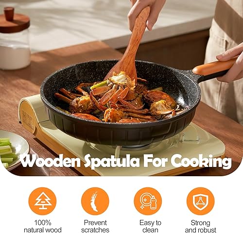 Lot de 2 spatules en bois pour la cuisson - Spatules en bois avec veinure - Longue poignée - Anti-adhésive - Pour wok - Avec revêtement antiadhésif (33 cm) - Nail Gallerys