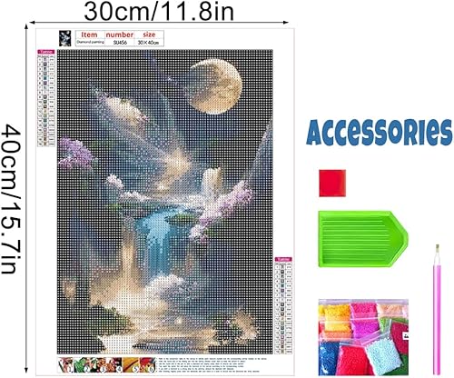 quiodok 5D Lune Peinture Diamant Painting Kit Diamond Painting Adulte DIY Diamant Painting Kit Complet DIY Cascade Art du Diamant Complet Kits pour Adultes, Enfants, Décoration Intérieur 30x40cm - Nail Gallerys