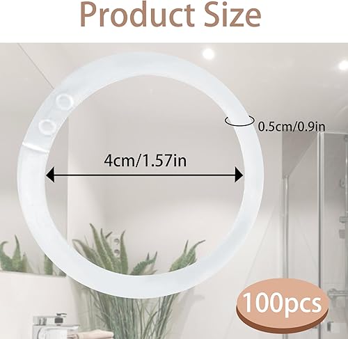 100 Pièces Rideaux Suspendus Anneaux 40mm Anneaux de Rideaux et Crochets en Plastique pour Salle de Bain, Fenêtre - Nail Gallerys