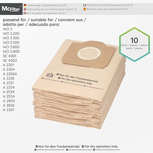 McFilter Type KA 32 Lot de 10 sacs d'aspirateur compatibles avec les sacs filtrants Kärcher 6.959-130.0 - Nail Gallerys