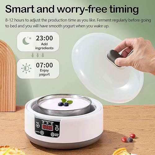 Yaourtière, Machine à Yaourt Yaourtiere avec Bol à Yaourt en Acier Inoxydable et 5 Pots de Yaourt 220V 15W Yaourtière Yaourt Grec Fait Maison pour Yaourt Bio Sucré ou Sans Sucre - Nail Gallerys