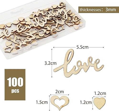 100PCS Confettis Cœur en Bois pour Mariage Fiançailles Décoration de Table Confettis avec Boîte Motif Cœur Lettre Accessoire Fête Cadeau - Nail Gallerys