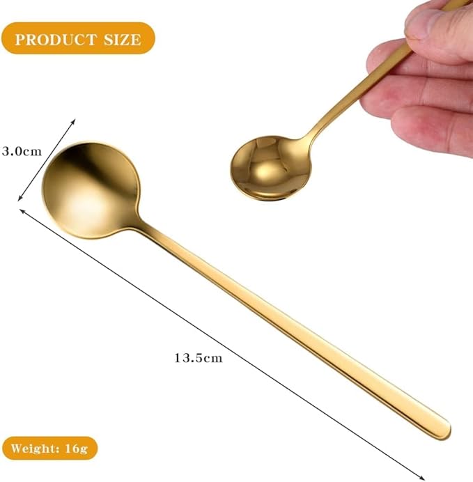 Cuillère à latte macchiato, cuillère à céréales, cuillère à café, cuillère longue, cuillère à expresso dorée, cuillère à dessert, 8 pièces, acier inoxydable - Nail Gallerys