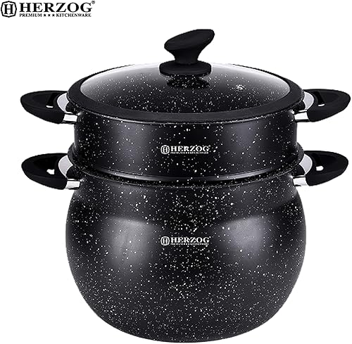 Herzog couscoussier Façon Pierre Tous Feux Dont Induction sans PFOA Haute Qualité Revêtement en Greblon C3+ de Technologie Allemande… (9 LITRES) - Nail Gallerys