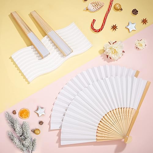 Eventail Mariage, 18 Pièces Eventail Papier Pliants Blanc Manche, Éventail à Main en Bambou, Chinois Mariage pour Cadeau Fête Déco, Peinture Calligraphie DIY, Party Anniversaire Baptême Noël - Nail Gallerys