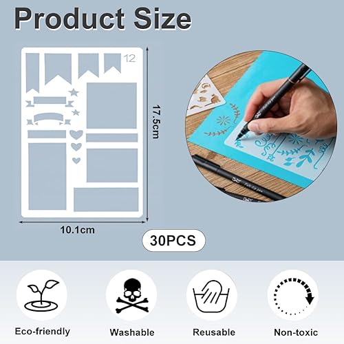 THATSRAD 30 PCS Bullet Journal Pochoir Plastique Pochoir à Dessin Réutilisable Pochoirs Lettres Réutilisables Letter Stencils Pochoir Dessin Peinture pour DIY - Nail Gallerys