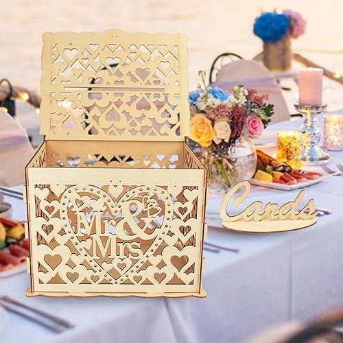 SunaOmni Wedding Card Box with Lock Large Wooden Gift Card Box Holder for Wedding Reception Birthday Party Decorations 9.8x7.9x7.2 in Card Box for Wedding Wedding Gift Box Gift Card Holder - Nail Gallerys