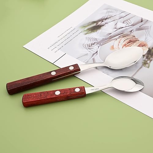 Uniturcky Lot de 8 cuillères en acier inoxydable 304 avec poignées carrées rouges en bois, 20 cm de long - Nail Gallerys