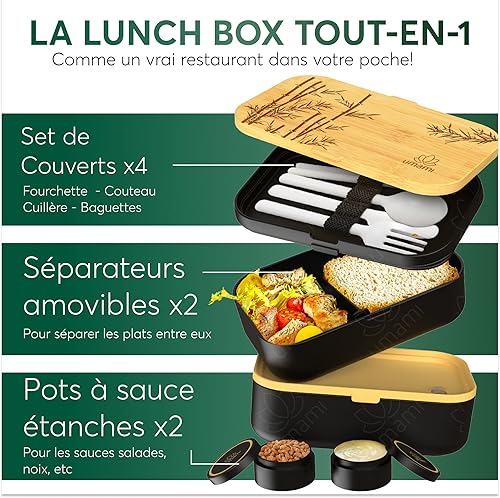 Umami Lunch Box En Verre & Bambou, Boîte Bento Japonaise Hermétique 1 Étage, Micro-ondes, Four & Lave-vaisselle, Zéro Déchet, Sans BPA - Nail Gallerys