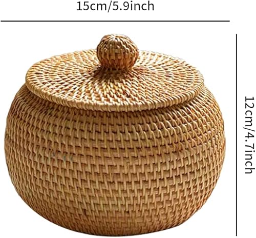 POHOVE Panier de Rangement en Osier avec Couvercle-Panier rotin Petite boîte en Osier-Tissées en Rotin Naturel pour Chambre Salon Bureau,15 x 11,9 cm - Nail Gallerys