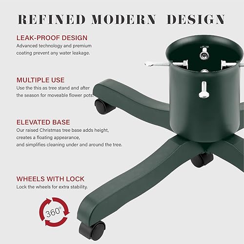 Support de sapin de Noël pour sapin vivant avec réservoir d'eau et roues roulantes, base en métal robuste avec pieds en plastique, support de tronc réglable, décoration de vacances – Vert - Nail Gallerys