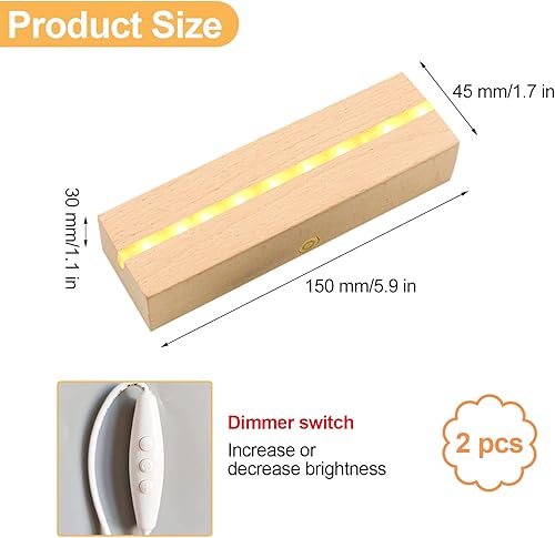 munloo Lot de 2 Socle Lumineux Bois avec LED, Base de Présentation Rectangulaire avec USB, Supports Led Colorés Réglables, Socle Lumineux LED, 7 Couleurs, pour Plaque en Verre et Résine Acrylique - Nail Gallerys