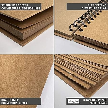 Clairefontaine 95430C - Album à Personnaliser 40 Feuilles 32x24 cm - Papier Kraft Épais 200g m² - Couverture Rigide Kraft - Spirale noire - Loisirs Créatifs, DIY, Scrapbooking - Nail Gallerys