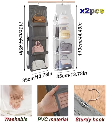 Lot de 2 organiseurs de rangement pliables pour sacs à main, sacs à main, organiseur suspendu, organisateur de penderie, compartiments pour chambre à coucher, rangement suspendu - Nail Gallerys